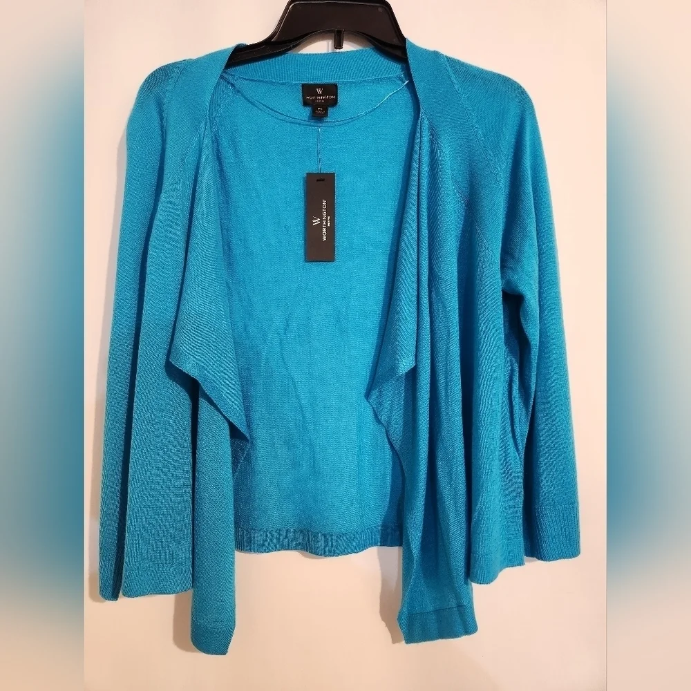 Worthington Vibrant Blue Women's Long Sleeve Open Front Cardigan LP